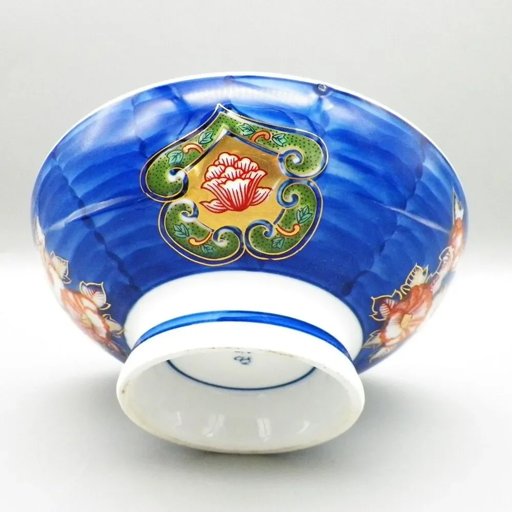 Japanese Arita-ware (Arita-yaki) Porcelain Footed Rice Bowl Cobalt Blue Vintage
